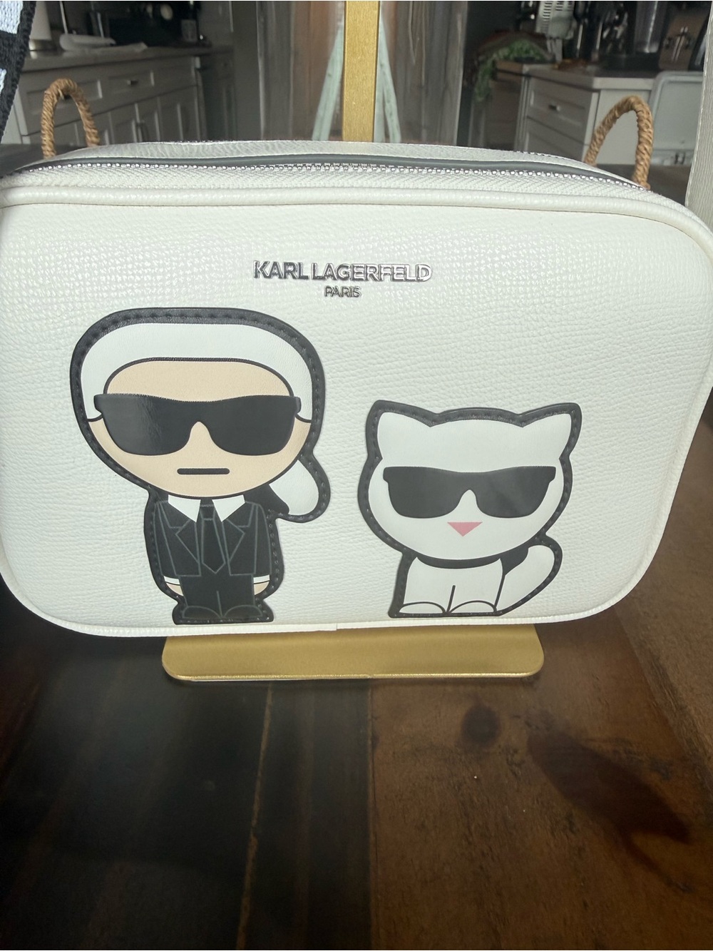 Karl Lagerfeld Cream Camera Bag with Iconic Karl & Cat NWT